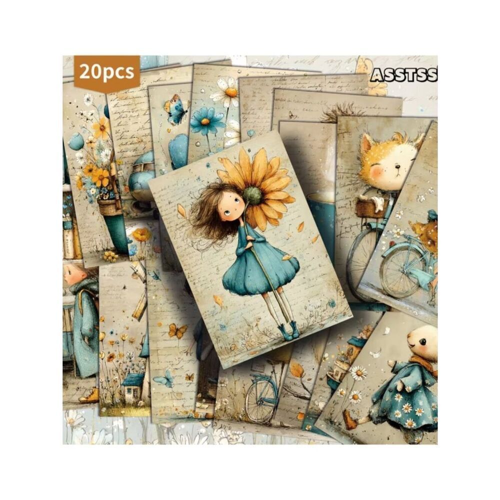 DIY Paper Crafting Junk/Rubbish Journals Scrapbooks Postcards Vintage Blue Girl